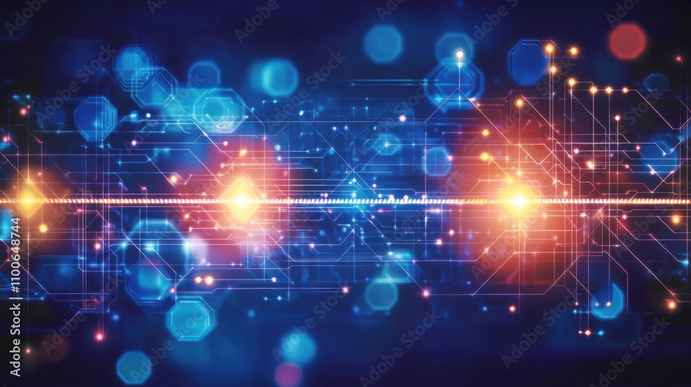 Poster abstract digital background with colorful lights and data streams