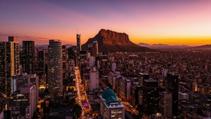 Obraz premium Generative AI, Cityscape at Sunset with Iconic Sandstone Monolith