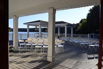 set up before the wedding at a lake venue