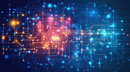 Obraz premium Abstract Technology Background with Colorful Glowing Circuits