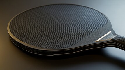 A table tennis paddle with a focus on the rubber surface, indoor setting with table tennis table, Precision style