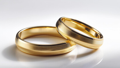 Two elegantly designed gold wedding rings with a smooth, polished, finish resting side-by-side