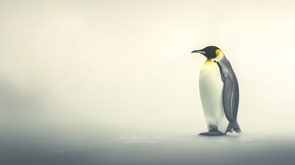 Obraz premium Lone Penguin on Shrinking Ice Floe in Soft Lighting