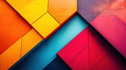 Fototapeta premium A vibrant geometric design featuring bold, sharp angles and contrasting colors that create a dynamic sense of movement. Clear areas are left for text and calls to action, perfect for blog posts
