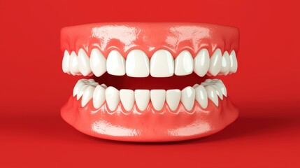 Obraz premium Realistic Open Mouth with White Teeth on Bright Red Background