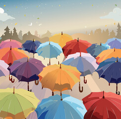 Obraz premium a bunch of colorful umbrella parasols