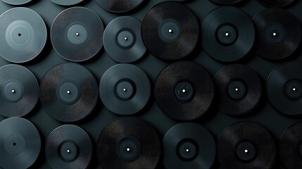 Vintage Vinyl Records Collection Displayed on Dark Background