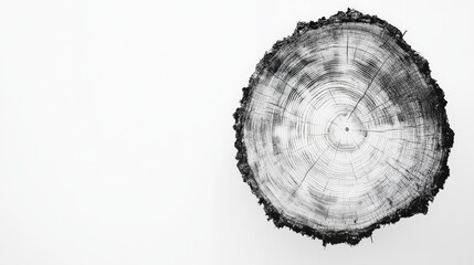 Fototapeta premium Deforestation Symbolized by Cut Tree Rings on White Background