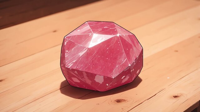 Close-up of a gem thulite on a wooden table background, pastel anime style