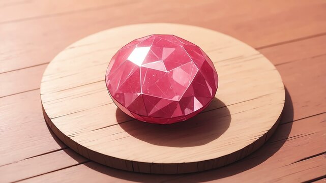 Close-up of a gem thulite on a wooden table background, pastel anime style