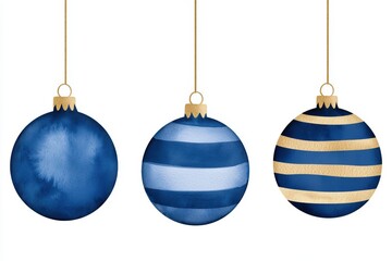 Obraz premium Decorative Blue Ornaments with Gold Stripes for Holiday Celebrations