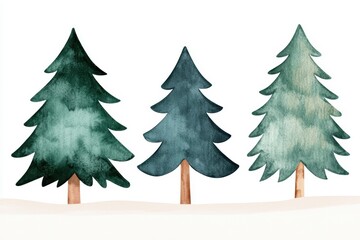 Obraz premium Colorful Watercolor Pine Trees on White Background for Design Use
