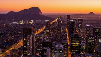 Generative AI, Cityscape at Sunset with Iconic Sandstone Monolith