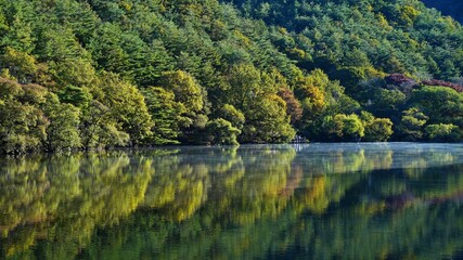 Fototapeta premium Autumn morning scenery of Juwangsan Jusanji, Korea