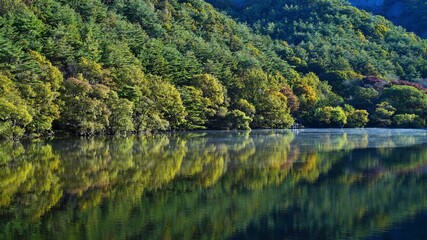 Obraz premium Autumn morning scenery of Juwangsan Jusanji, Korea