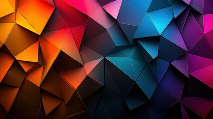 Fototapeta premium A vibrant background featuring sharp, colorful geometric shapes seamlessly blending with smooth gradients. The design exudes a dynamic and modern feel, perfect for various creative projects.