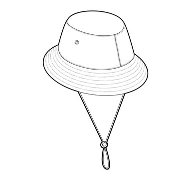 recommend clip art: Luxury Bucket Hat with Cord Stopper. Summer Head Fashion accessory cap clothing technical illustration. Vector headgear for Men, women, unisex style, flat template CAD mockup sketch outline isolated