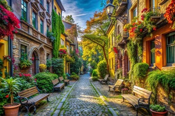 Naklejka premium Exploring the Urban Landscape on a Lazy Day: Capturing Serene Moments in City Life, Where Time Slows Down Amidst the Bustle of City Vibes and Urban Exploration