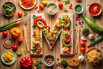 Exquisite Food Photography Featuring the Chinese Dragon Alphabet Letter M, Capturing Culinary Artistry and Cultural Heritage with Vibrant Colors and Intricate Details
