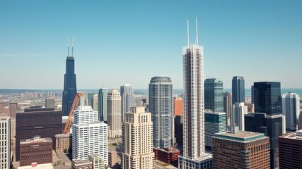 Aerial view of Chicago downtown skyline on a sunny day, city, modern