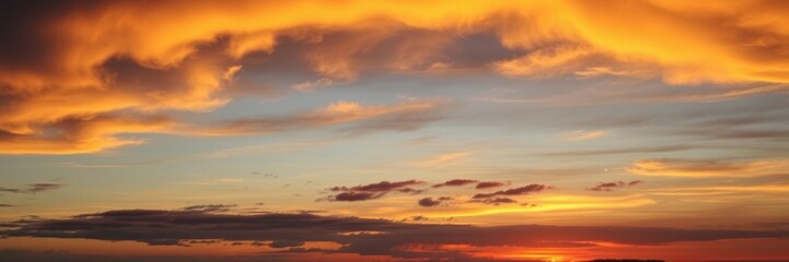 Fototapeta premium Cute golden sunset clouds fill the sky in a nature photo, atmosphere, clouds