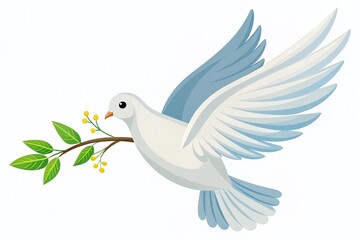 Fototapeta premium Flying Dove Holding Olive Branch as a Powerful Symbol of Peace for Digital Use in Apps and Websites, Perfect for Promoting Harmony and Unity in Any Design Project