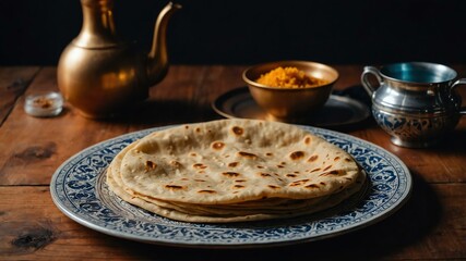 aesthetic preparation of chapati on a wooden table background