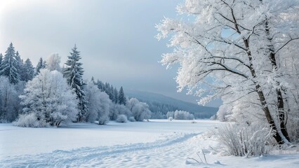 Snow-covered trees in a stunning winter landscape, snow, trees, winter, panoramic, landscape, cold, white, beautiful, frozen, forest