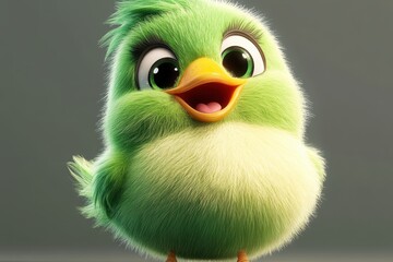 Cute green cartoon bird with big eyes	