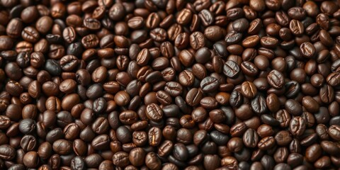 Fototapeta premium Roasted Arabica coffee beans in a variety of mixed light, medium, and dark roasts, roast, coffee