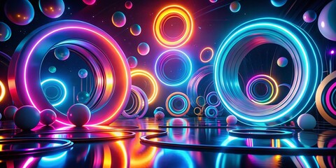 Futuristic Gradient Circles Collection Featuring Bright Neon Rings in a Long Exposure Style for Modern Abstract Design Enthusiasts