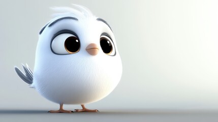 Cute white cartoon bird with large eyes	
