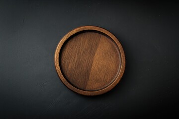 Round wooden coaster on dark surface	