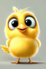 Fototapeta premium Fluffy yellow cartoon chick with big eyes 