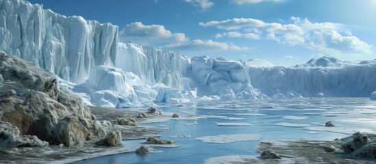 Arctic landscape with massive ice formations, pristine wilderness captured in natural grandeur, showcasing earth's frozen beauty.