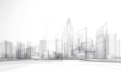 Obraz premium A minimalist line drawing of a city skyline showcasing modern architecture.