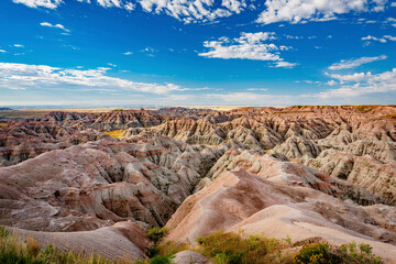 Rugged multi color plains, mountains and valleys of Badlands National Park near Wall, South Dakota