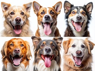 Happy Dogs: A Collection of Various Dog Faces with Tongues Out, Featuring Open and Closed Mouths, Perfect for Pet Lovers and Animal Enthusiasts