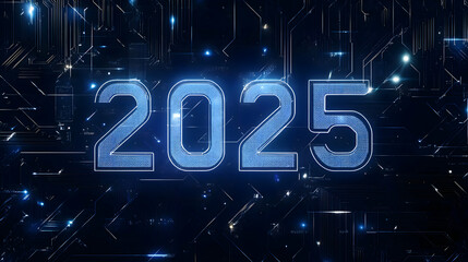Futuristic Digital Artwork Representing the Year 2025 with High-Tech Background