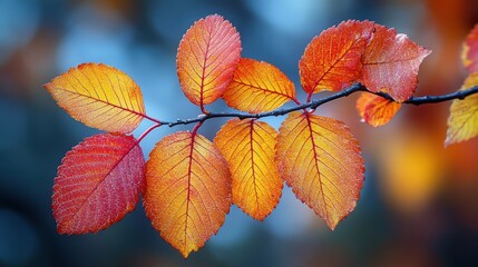 Obraz premium A close-up of vibrant autumn leaves showcasing warm hues and intricate textures.