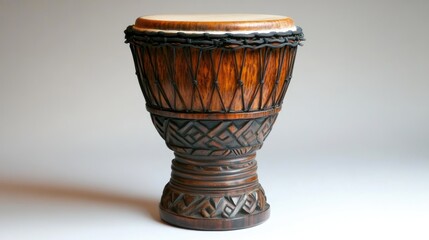 Traditional Wooden Drum with Intricate Carvings