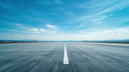 A clean, minimal background image of an airport runway stretching toward the horizon, with blue skies above.