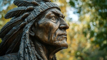 A close-up of a statue of Chief Hololesqua, honoring his legacy and leadership.