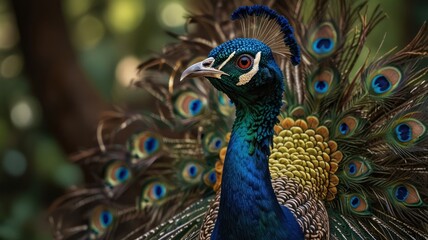 Fototapeta premium Majestic peacock displaying vibrant plumage. (1)