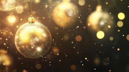 Elegant Glistening Gold Christmas Baubles on Bokeh Background