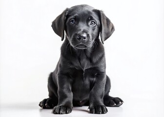 Obraz premium Isolated Black Labrador Retriever Puppy on White Background for Conceptual Photography with Focus on Playfulness and Innocence Perfect for Pet Lovers and Advertisements