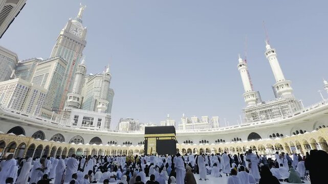 Mecca, Saudi Arabia - August 09, 2024 - Photo of the Kaaba a building in the center of the holiest mosque in Islam, Masjidilharam, in Makkah, Saudi Arabia.	
