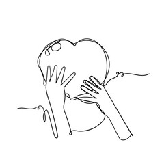 continuous line drawing hand holding heart love
