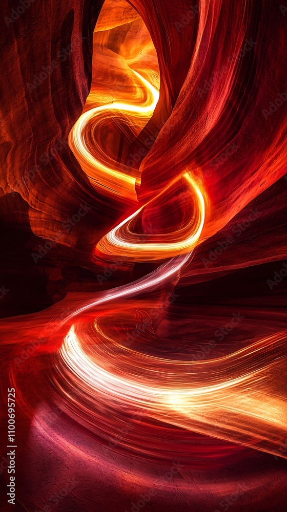 Poster mesmerizing swirls of fiery light in abstract motion captivating and ethereal display of dynamic ene