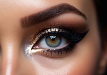 Obraz premium Stunning close-up of a woman's eye with intricate makeup and vibrant colors